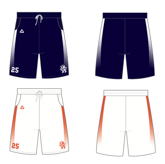 2 Pack of Nederland Men's U20 Lacrosse Training Shorts - White & Navy